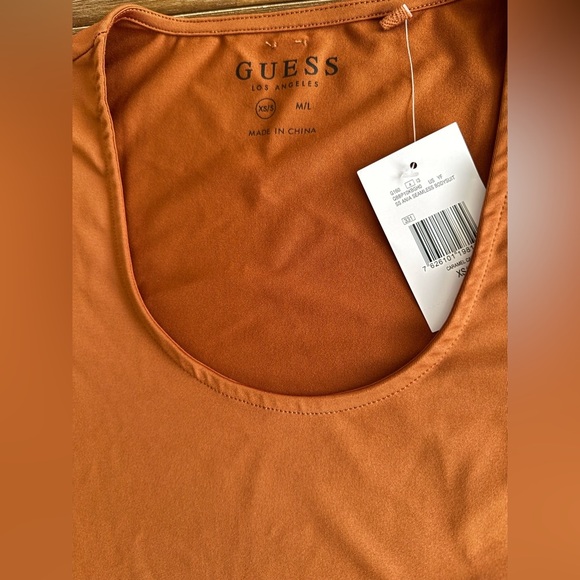 Guess Orange Scoop Neck Short Sleeve Ania Seamless Bodysuit NWT - Picture 5 of 11